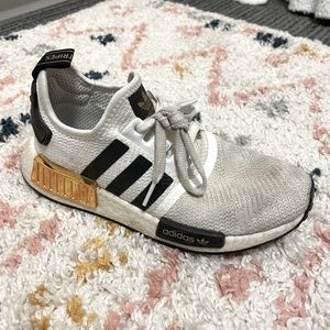 Adidas NMD R1 Gold, Black, and White Womens size 7